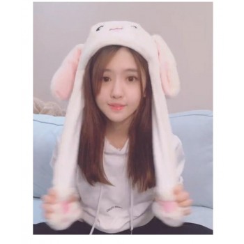 2018 Fashion Moving Hat Rabbit Ears Plush Sweet Cute Airbag Cap Kawaii Popular Girls Cap New Arrival Rabbit Ears Can Move