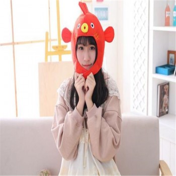 Cartoon puffer fish headgear hat photo props cosplay toy hat plush toy Christmas Halloween birthday party dress up