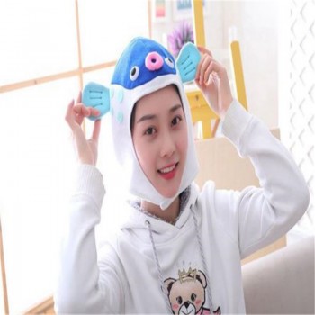 Cartoon puffer fish headgear hat photo props cosplay toy hat plush toy Christmas Halloween birthday party dress up