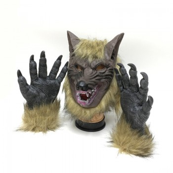 Scary Horror Animal Wolf Mask Hat Werewolf Glove Creepy Full Face Wolf Latex  Claws Theater Prank Halloween Toy