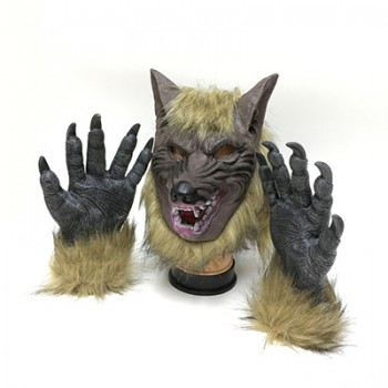 Scary Horror Animal Wolf Mask Hat Werewolf Glove Creepy Full Face Wolf Latex  Claws Theater Prank Halloween Toy