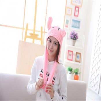Pig head hood hat with moving ears photo props cosplay toy hat plush toy Christmas Halloween birthday party dress up