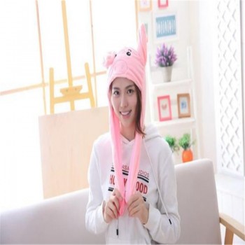 Pig head hood hat with moving ears photo props cosplay toy hat plush toy Christmas Halloween birthday party dress up