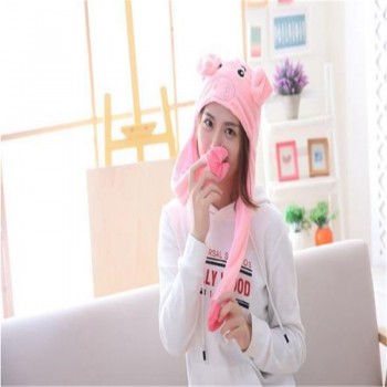 Pig head hood hat with moving ears photo props cosplay toy hat plush toy Christmas Halloween birthday party dress up