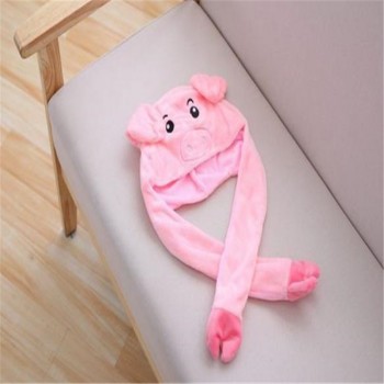 Pig head hood hat with moving ears photo props cosplay toy hat plush toy Christmas Halloween birthday party dress up