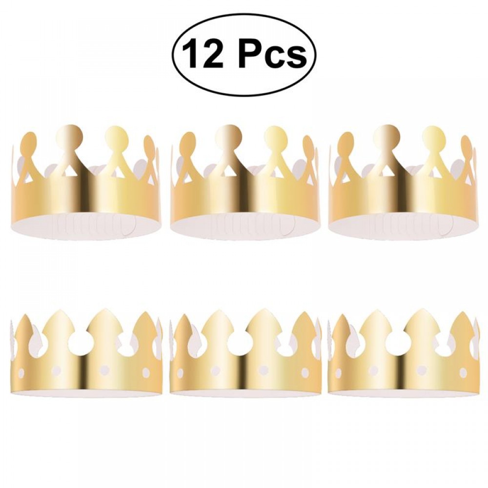 12pcs Golden Crown Hats Child Crown Cap Birthday Celebration Baby Shower Hat Cute Party Supplies Photo Props Cartoon Hats