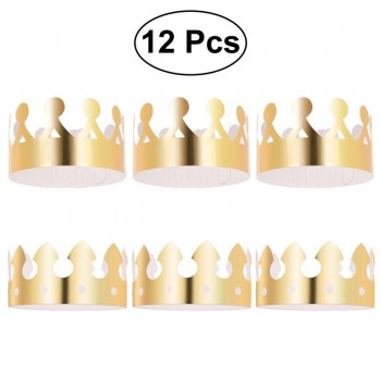 12pcs Golden Crown Hats Child Crown Cap Birthday Celebration Baby Shower Hat Cute Party Supplies Photo Props Cartoon Hats