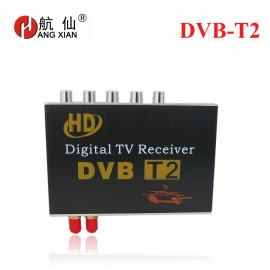 DVB-T2 Car  digital TV box with 4 video output ,two tuners supporting high-speed up to 130KM/H for car dvd  and monitor