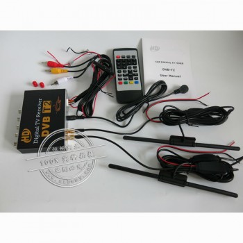 DVB-T2 Car  digital TV box with 4 video output ,two tuners supporting high-speed up to 130KM/H for car dvd  and monitor
