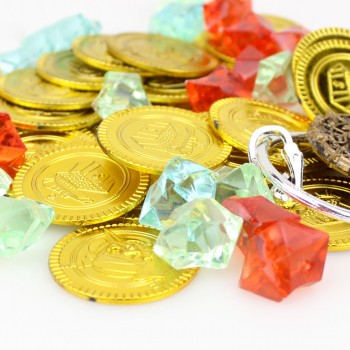 60Pcs Pirates Costume Props Set Pirate Eye Patch  Eyeshade Cover Gold Coins Pirate Gems Jewelry Treasure Box Kids Party Supply