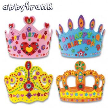 3Pcs DIY Birthday Hat Children Handmade Party Crown EVA Material Package Kits Handicraft Self-adhesive Paste Picture for Kids