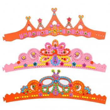 3Pcs DIY Birthday Hat Children Handmade Party Crown EVA Material Package Kits Handicraft Self-adhesive Paste Picture for Kids