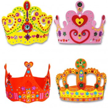 3Pcs DIY Birthday Hat Children Handmade Party Crown EVA Material Package Kits Handicraft Self-adhesive Paste Picture for Kids