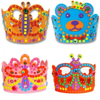3Pcs DIY Birthday Hat Children Handmade Party Crown EVA Material Package Kits Handicraft Self-adhesive Paste Picture for Kids