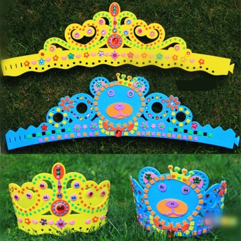 3Pcs DIY Birthday Hat Children Handmade Party Crown EVA Material Package Kits Handicraft Self-adhesive Paste Picture for Kids