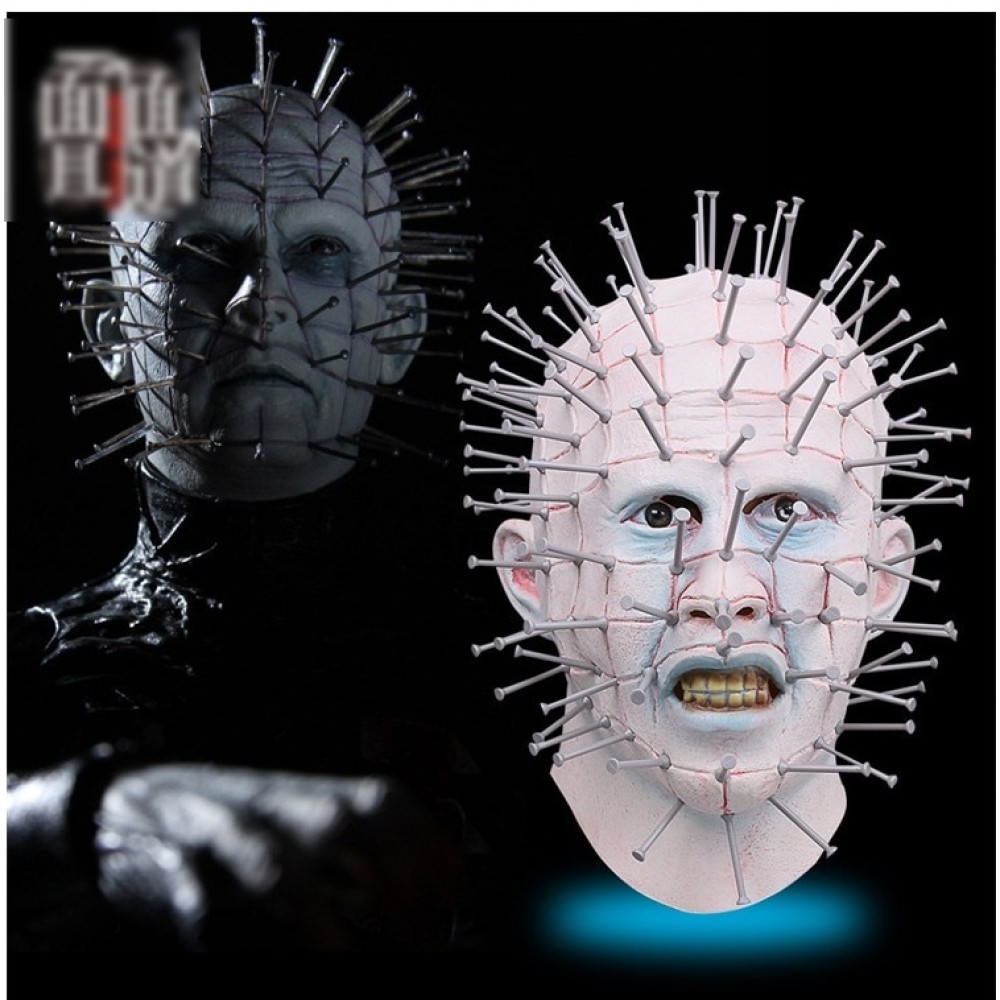 Cool Halloween hatsHorror Movie Hellraiser Scary Pinhead Masks Grimace Monster Adult Cosplay Realistic Latex Party