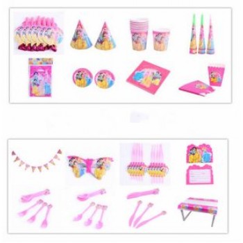 145pcs Unicorn Princess kids happy Birthday child Party Decorations  Tableware Set  Favor hat gift
