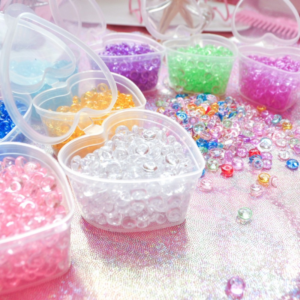 Crystal Flat Fishbowl Beads Slime Accessories Colorful Rubber Balls for Slime Filler DIY Slime Supplies Decor with Heart-Box