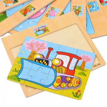 Montessori Toys Educational Wooden Toys for Children Early Learning 3D Cartoon Animal Traffic Puzzle Kids Math Jigsaw