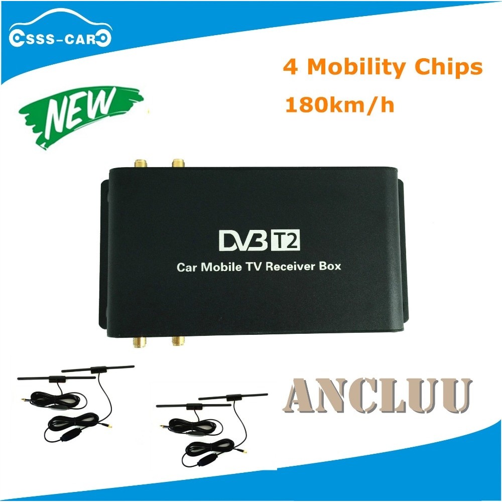 4 Antenna H.265 Car DVB T2 Mobile Digital TV Box External USB DVB-T2 Car TV Receiver for Germany Europe Southeast Asia