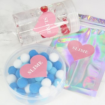 10Sheets/90pcs Stickers for Slime Container Pink Heart Shape Slime DIY Accessories Slime Storage Box Sticker Supplies