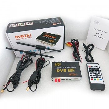 Dual Antenna DVB-T2 Car Digital TV Receiver External Digital TV Box RCA Connector For  Russia Europe Thailand Singapore