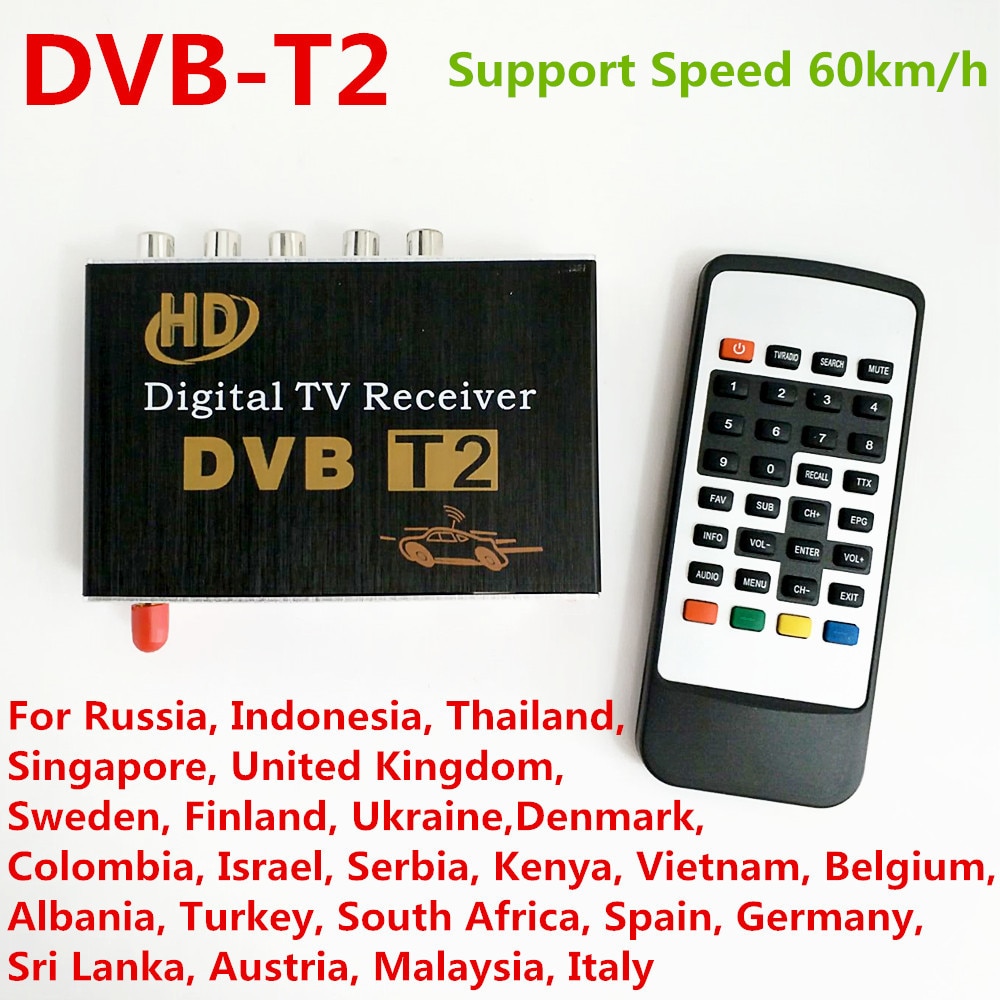 DVB-T2 H.264 MPEG-4 MPEG-2 Car Digital TV Receiver Box For Russia Thailand Ukraine Thailand Colombia Israel Support 40-60km/h