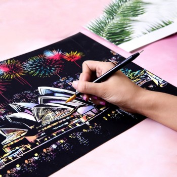 HIINST  16.1x11.3in Magic Scratch Art Painting Paper With Drawing Stick Kids Toy Painting Gift Toy Kid Drop Shipping L827
