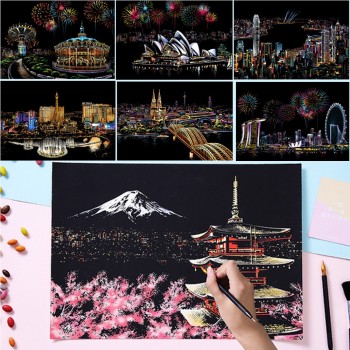 HIINST  16.1x11.3in Magic Scratch Art Painting Paper With Drawing Stick Kids Toy Painting Gift Toy Kid Drop Shipping L827