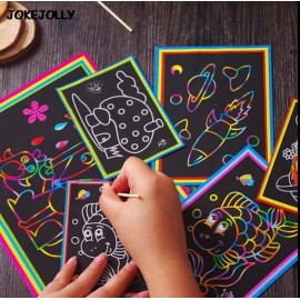 10pcs Small and Large size Two-in-one Magic Color Scratch Art Paper Coloring Cards Scraping Drawing Toys for Children kids GYH