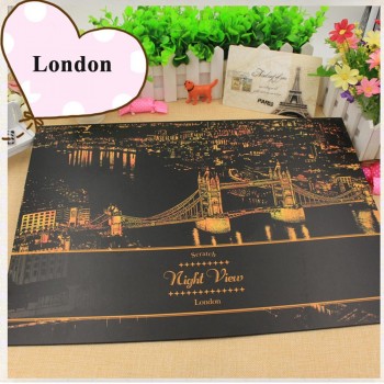 Decorative painting scratch Scraping painting drawing paper world Sightseeing pictures home decoration birthday gifts