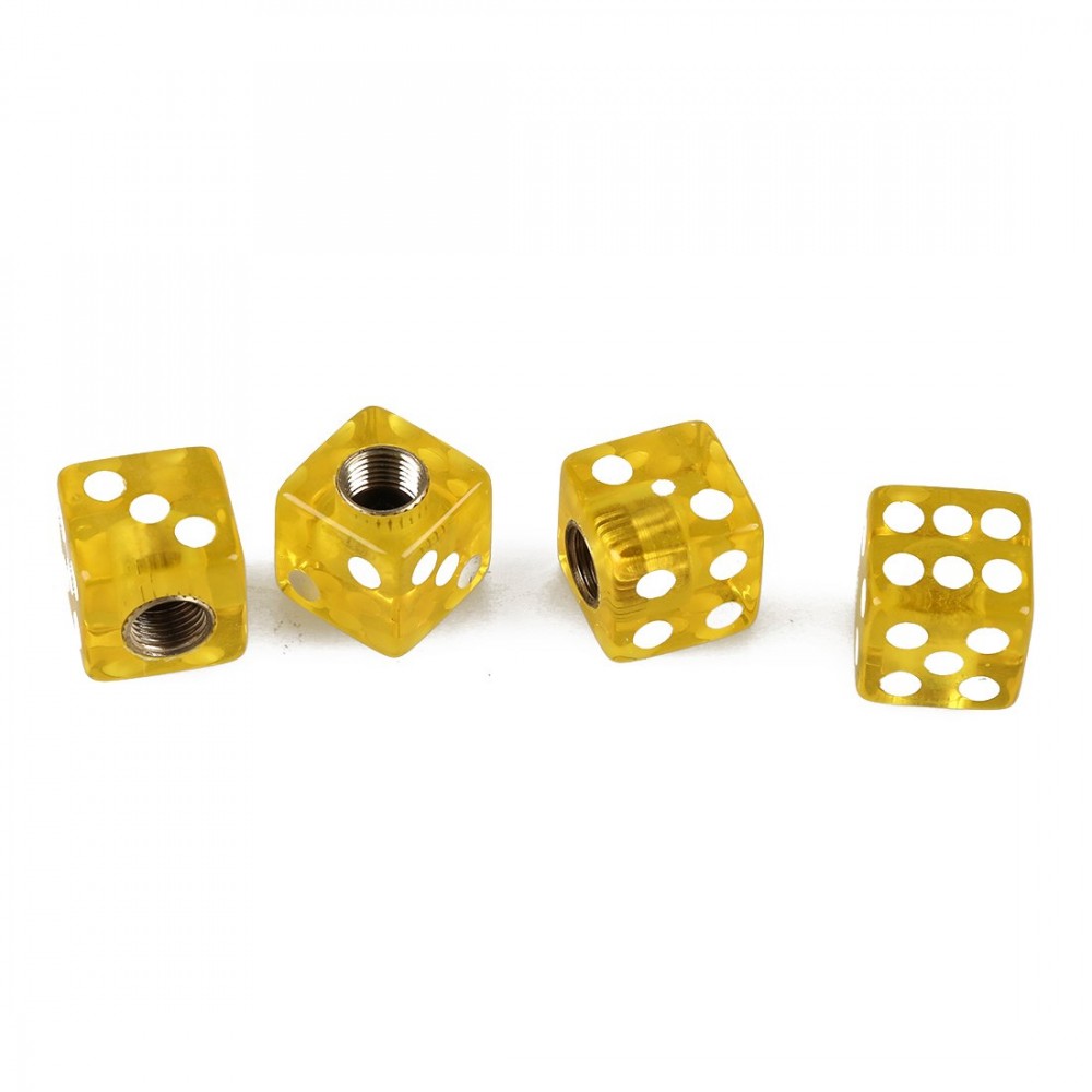 Vehicle Car Tyre Valve Cap Cover Dice Shape Yellow 4 Pcs