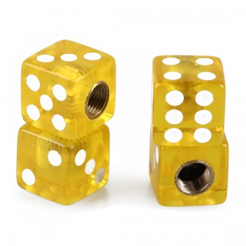 Vehicle Car Tyre Valve Cap Cover Dice Shape Yellow 4 Pcs