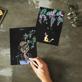HIINST 4pcs 20x14cm Magic Scratch Art Painting Paper With Drawing Stick Kids Toy Painting Gift Toy Kid Drop Shipping L827