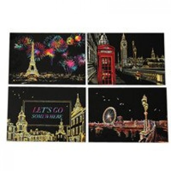 HIINST 4pcs 20x14cm Magic Scratch Art Painting Paper With Drawing Stick Kids Toy Painting Gift Toy Kid Drop Shipping L827