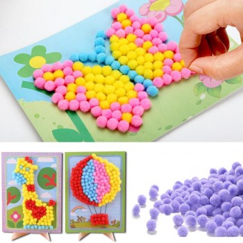 1 Pcs Baby Kids Creative DIY Plush Ball Painting Stickers Children Educational Handmade Material Cartoon Puzzles Crafts Toy GYH