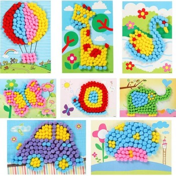 1 Pcs Baby Kids Creative DIY Plush Ball Painting Stickers Children Educational Handmade Material Cartoon Puzzles Crafts Toy GYH