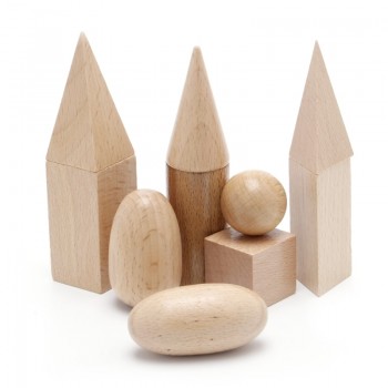 Wooden Geometric Solids 3-D Shapes Montessori Learning Education Math Toys Resources for School Home