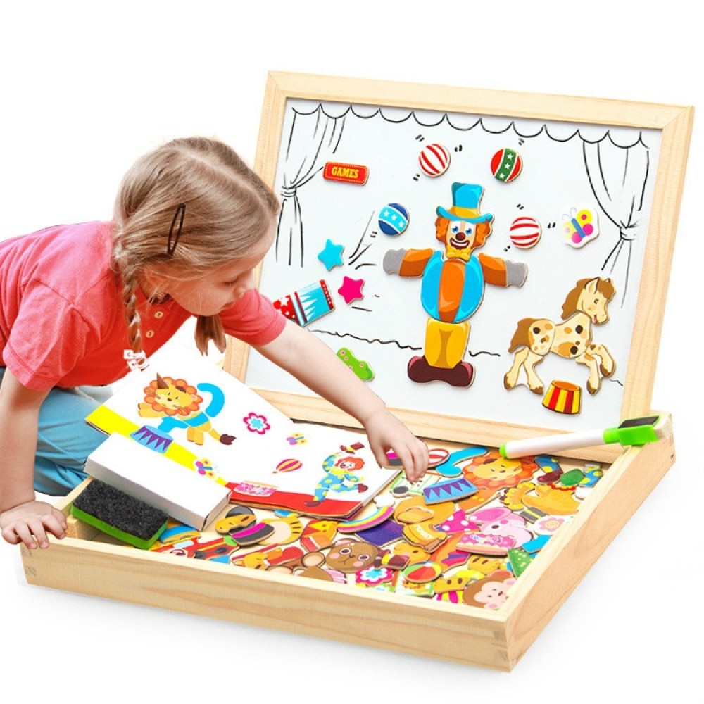 100+PCS Wooden Magnetic Puzzle Figure/Animals/ Vehicle /Circus Drawing Board 5 styles Box Educational Toy Gift