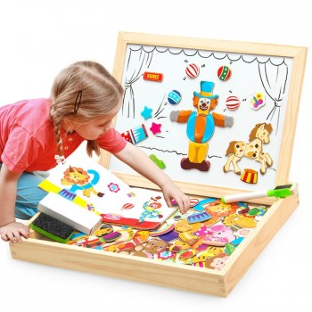 100+PCS Wooden Magnetic Puzzle Figure/Animals/ Vehicle /Circus Drawing Board 5 styles Box Educational Toy Gift