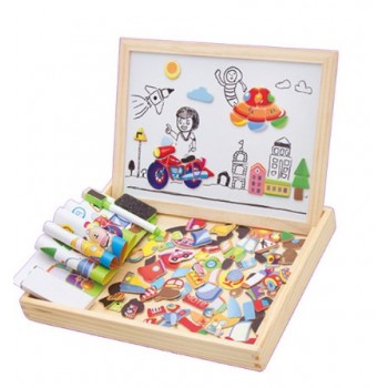 100+PCS Wooden Magnetic Puzzle Figure/Animals/ Vehicle /Circus Drawing Board 5 styles Box Educational Toy Gift
