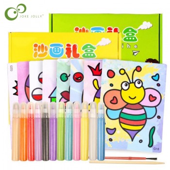 12Pcs/lot Kids DIY Sand Painting Toy Children Drawing Board Sets BubbleSand Handmade Picture Paper Craft Sand Draw Art GYH