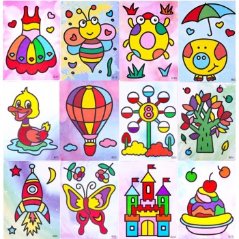 12Pcs/lot Kids DIY Sand Painting Toy Children Drawing Board Sets BubbleSand Handmade Picture Paper Craft Sand Draw Art GYH
