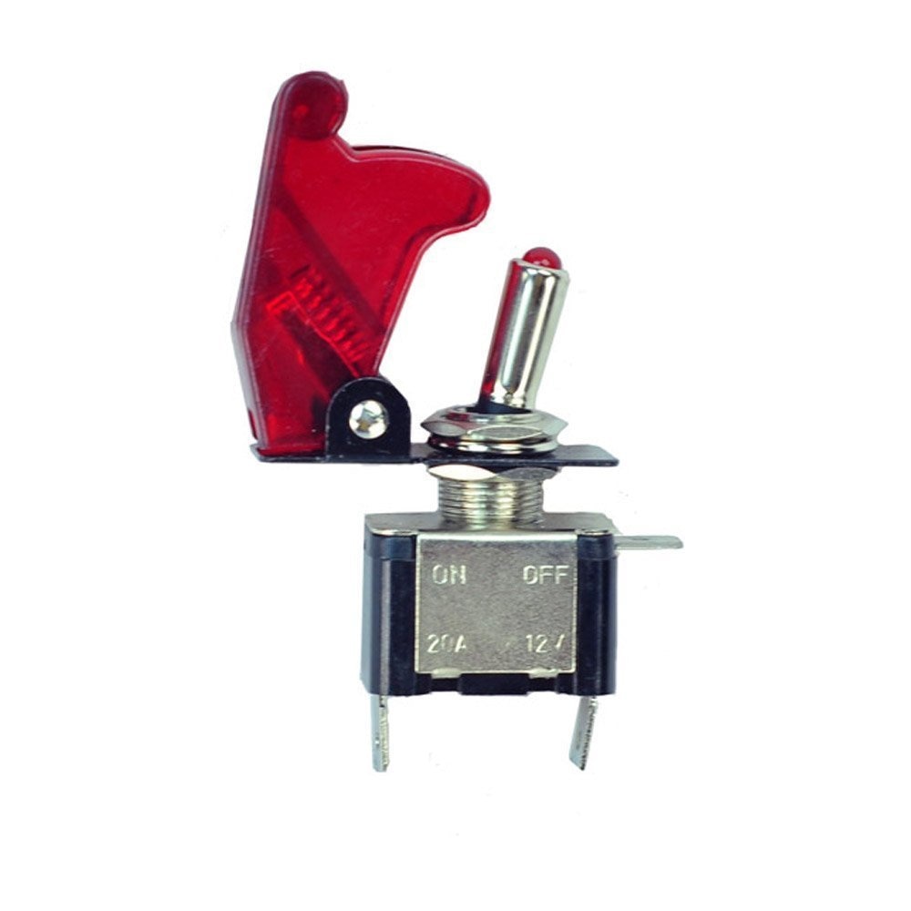 12V Carbon Fiber Red LED Illuminated Control ON/OFF + Aircraft Missile Style Flip Up Cover Rocker Toggle Switch Button