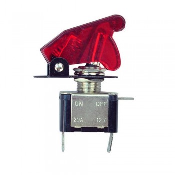 12V Carbon Fiber Red LED Illuminated Control ON/OFF + Aircraft Missile Style Flip Up Cover Rocker Toggle Switch Button