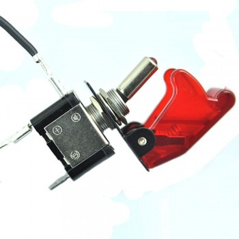 12V Carbon Fiber Red LED Illuminated Control ON/OFF + Aircraft Missile Style Flip Up Cover Rocker Toggle Switch Button