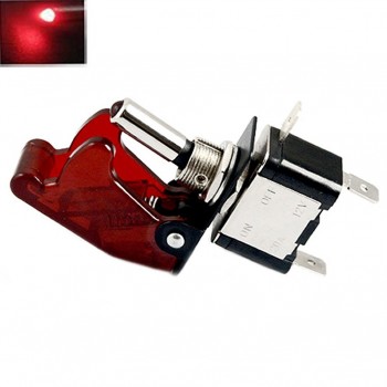 12V Carbon Fiber Red LED Illuminated Control ON/OFF + Aircraft Missile Style Flip Up Cover Rocker Toggle Switch Button