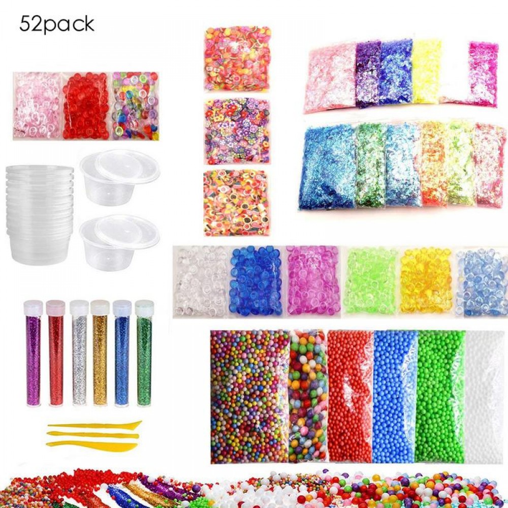 52 Pack Slime Making Kit Colorful Foam Ball Granules Flat Beads Gold Powder Candy Paper Polymer Clay Set Childrens DIY Material