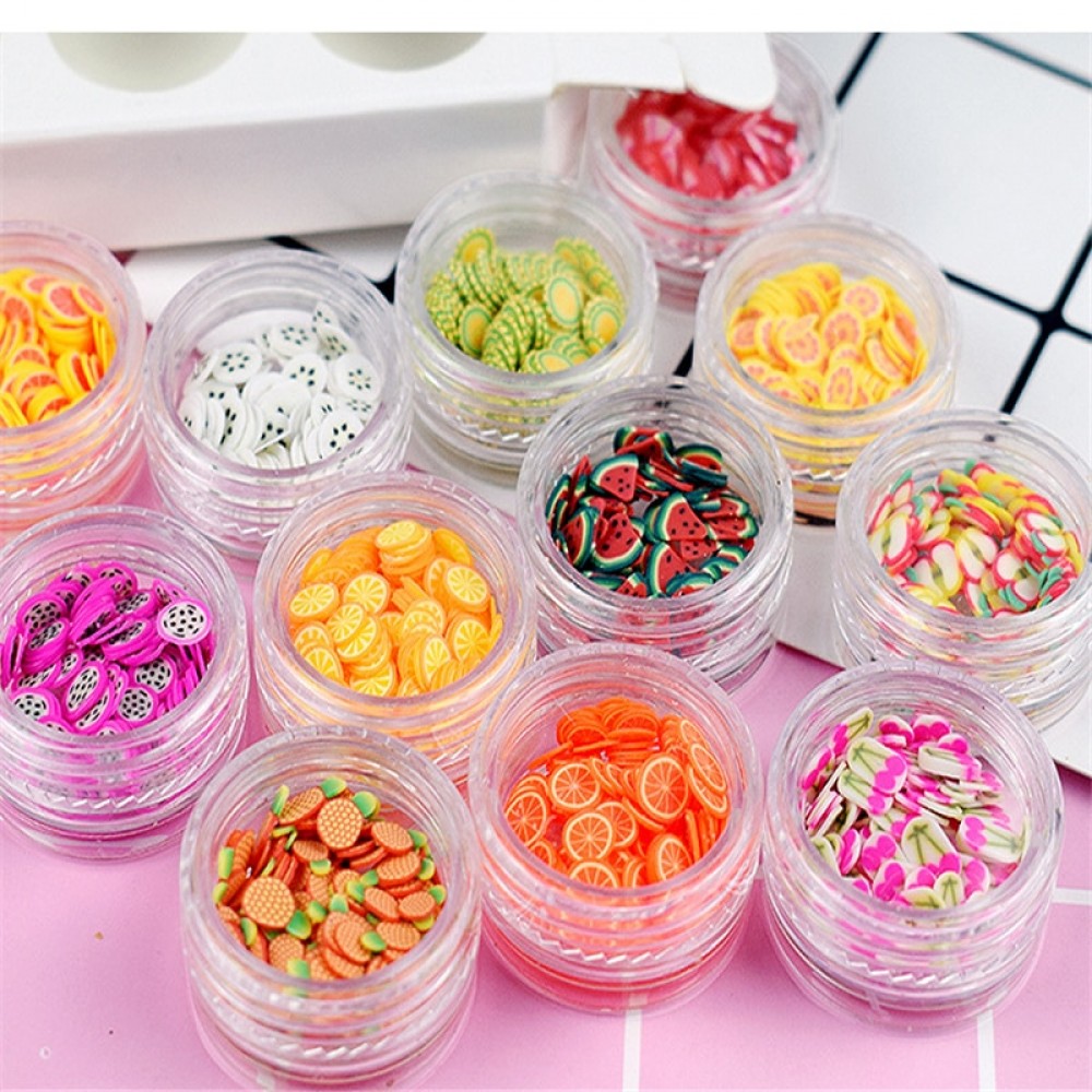 12 pcs/Set Fruit Slices Filler For Nails Art Tips/Balls Slime Fruit For Kids DIY Slime Accessories Decor Fruit Polymer Clay Toy