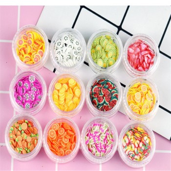 12 pcs/Set Fruit Slices Filler For Nails Art Tips/Balls Slime Fruit For Kids DIY Slime Accessories Decor Fruit Polymer Clay Toy